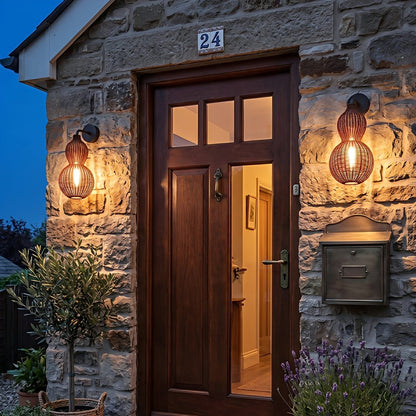Waterproof Coastal Gourd Handwoven Rattan Outdoor Wall Lights - Flare Shack