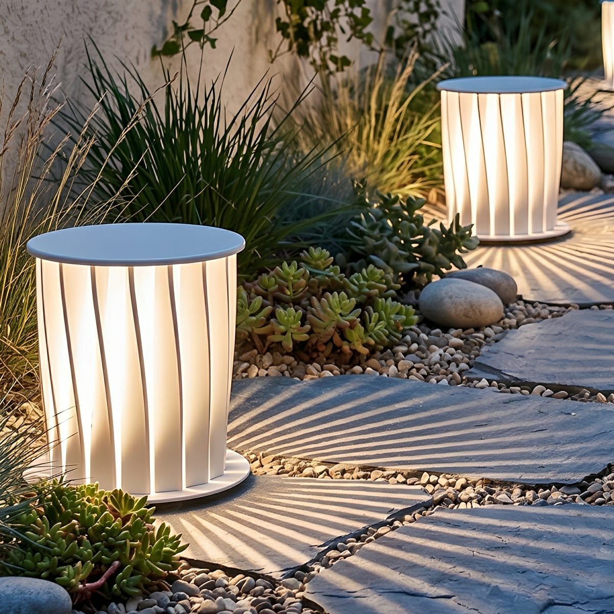 Waterproof Cylindrical Twisted Outdoor Post Light Pathway Lighting