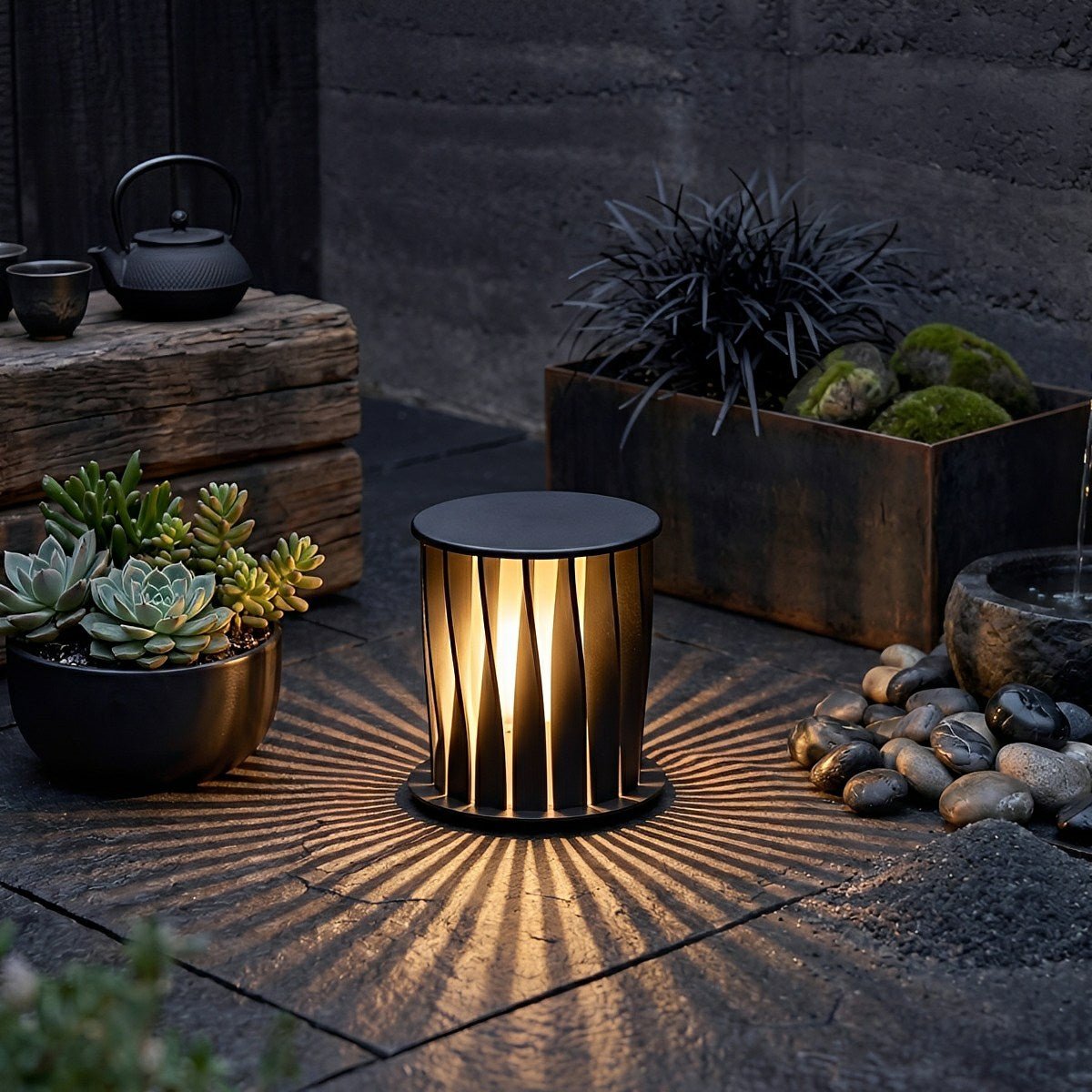 Waterproof Cylindrical Twisted Outdoor Post Light Pathway Lighting - Flare Shack