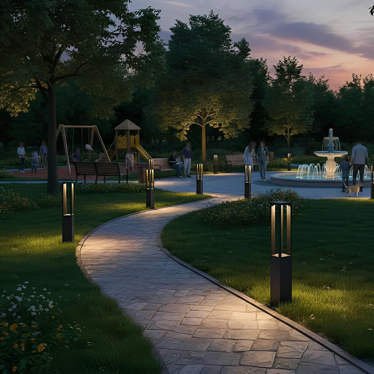 Modern Waterproof Square Column Outdoor LED Bollard Pathway Lights