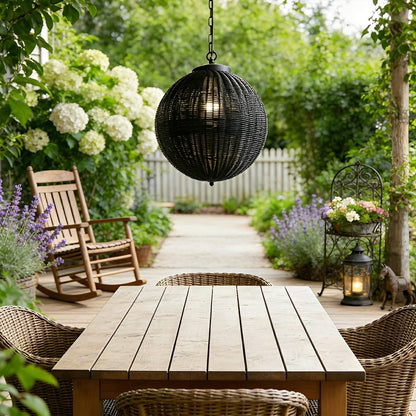 Waterproof Round Rattan Outdoor Lanterns Pendant Lights