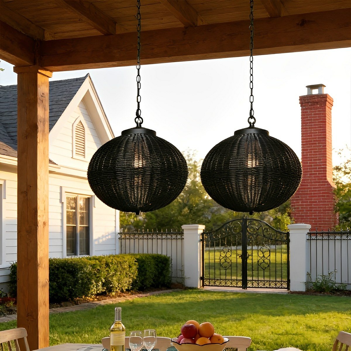 Waterproof Round Rattan Outdoor Lanterns Pendant Lights