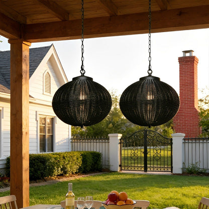 Waterproof Round Rattan Outdoor Lanterns Pendant Lights