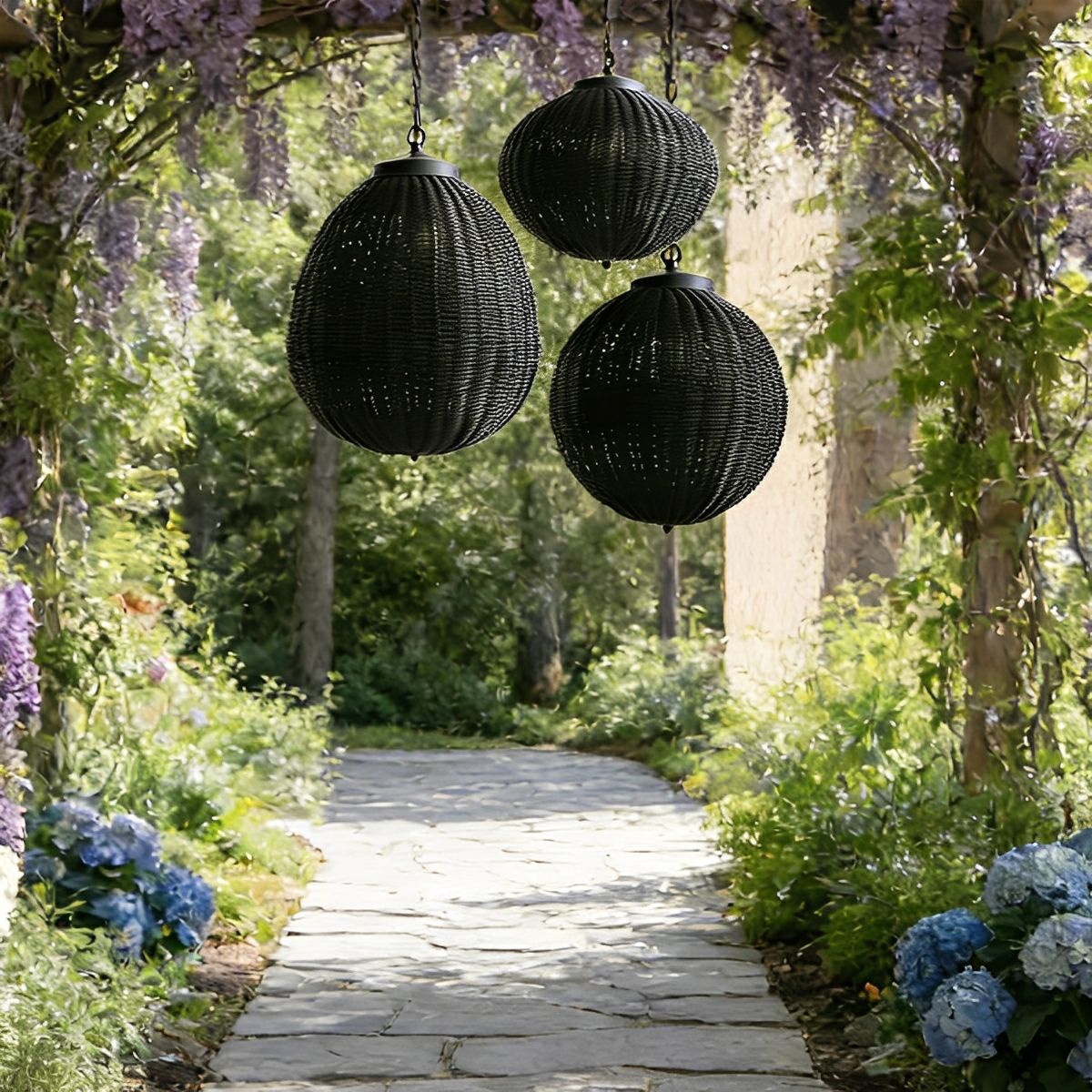Waterproof Round Rattan Outdoor Lanterns Pendant Lights