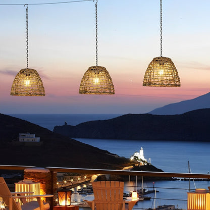 Waterproof Solar Bell Rattan Outdoor Lanterns Pendant Lights
