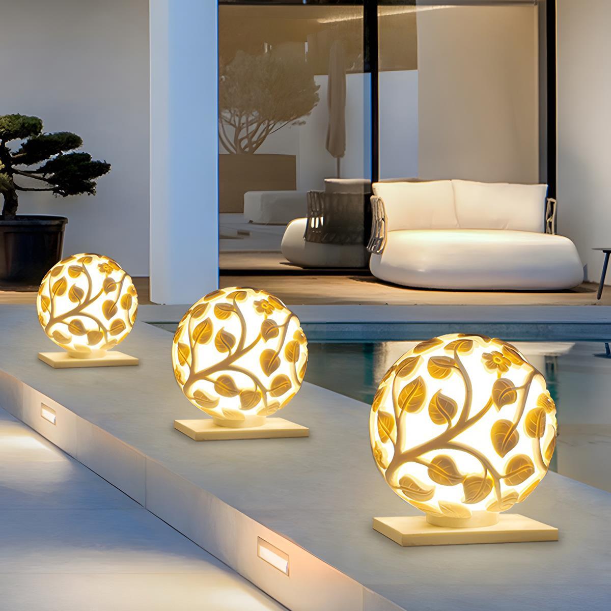 Waterproof Solar Globe Hollow Leaves LED Outdoor Post Lights - Flare Shack