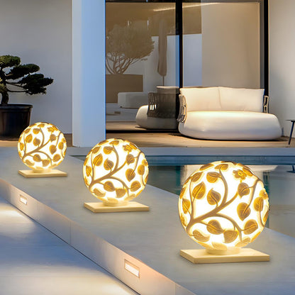 Waterproof Solar Globe Hollow Leaves LED Outdoor Post Lights - Flare Shack