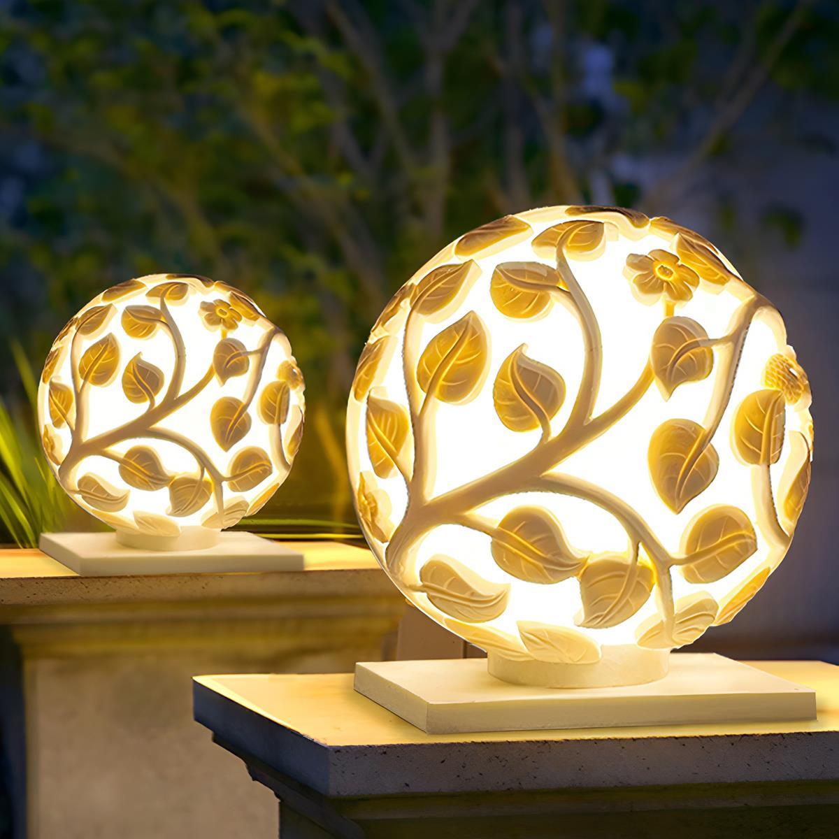 Waterproof Solar Globe Hollow Leaves LED Outdoor Post Lights - Flare Shack