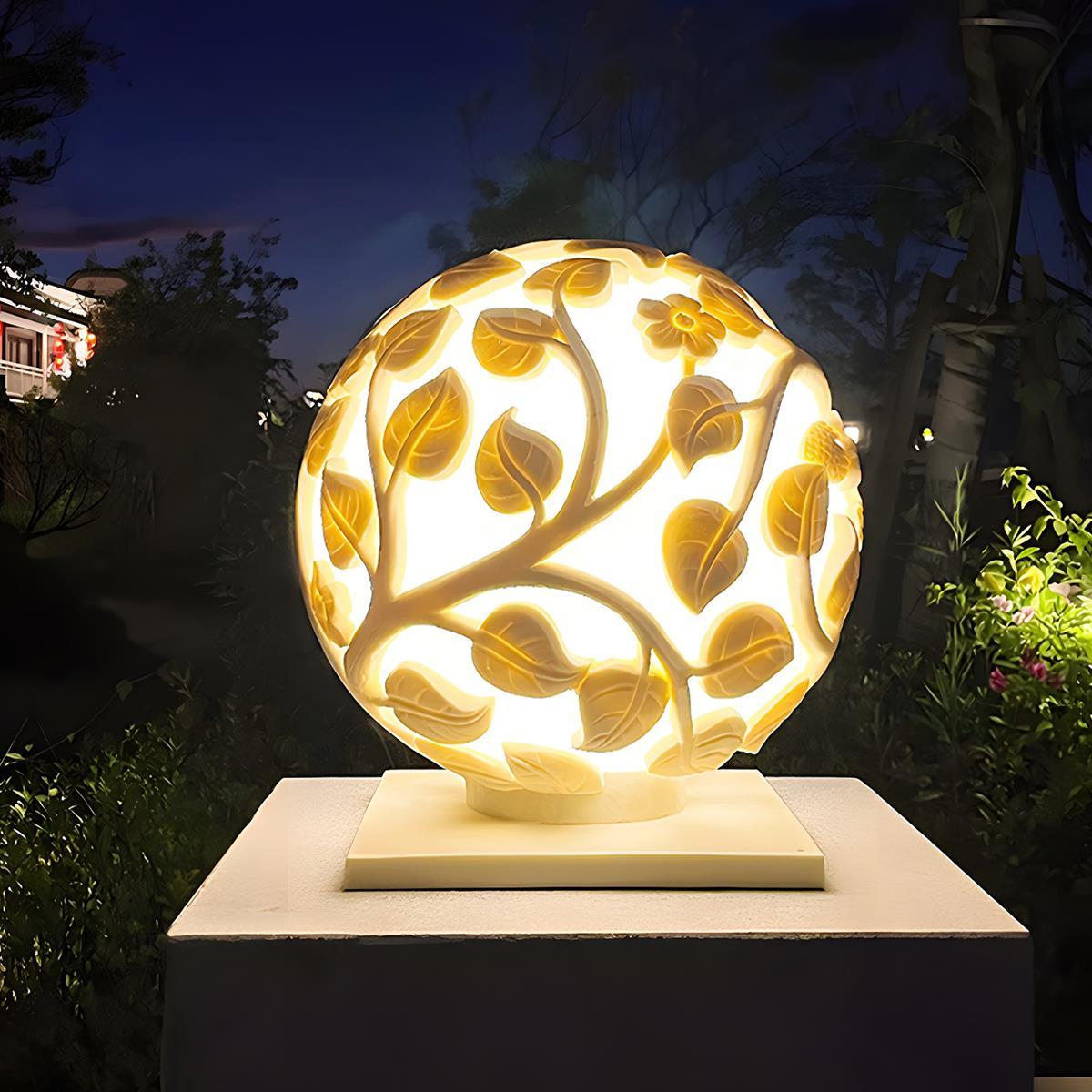 Waterproof Solar Globe Hollow Leaves LED Outdoor Post Lights - Flare Shack