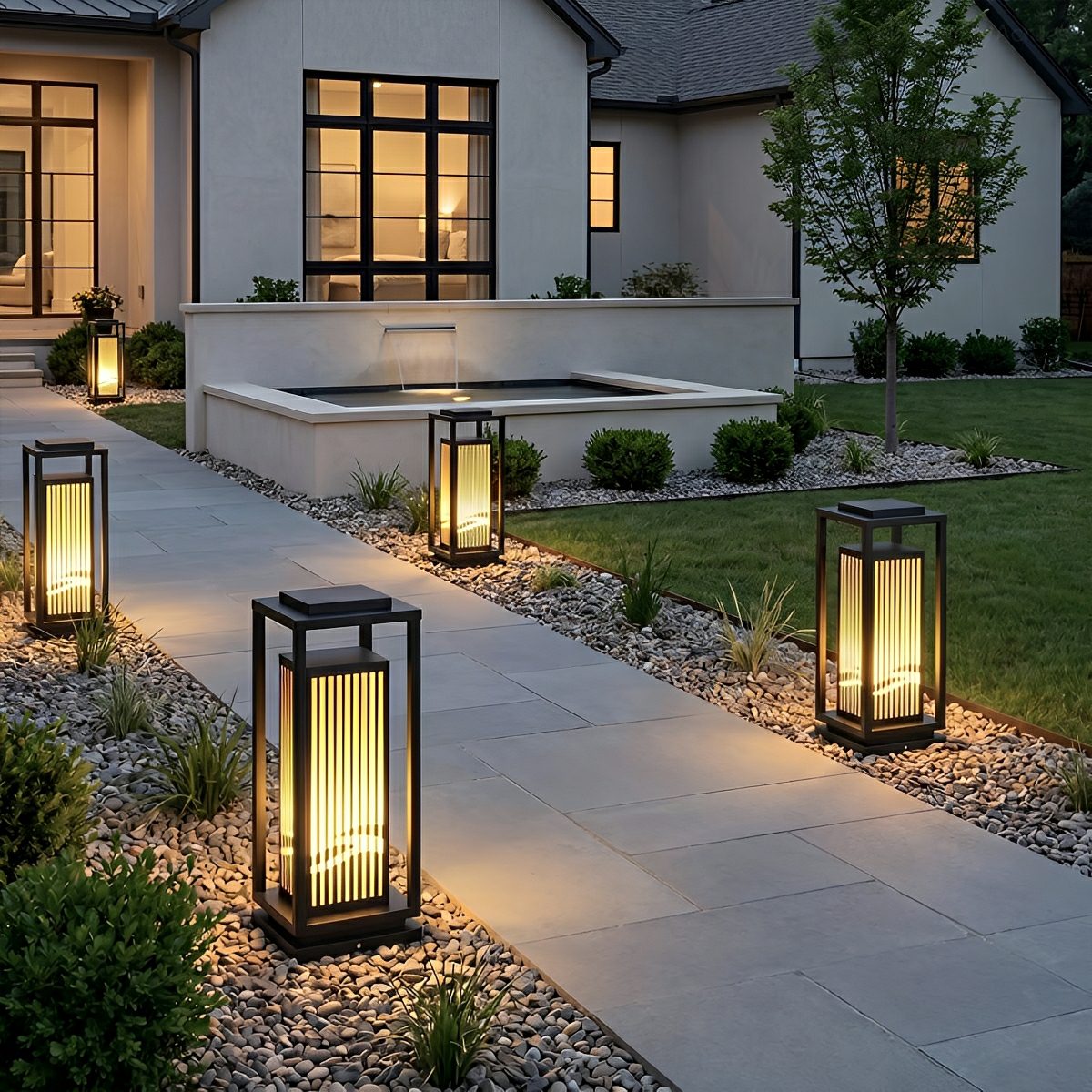 Waterproof Striped LED Black Modern Post Cap Light