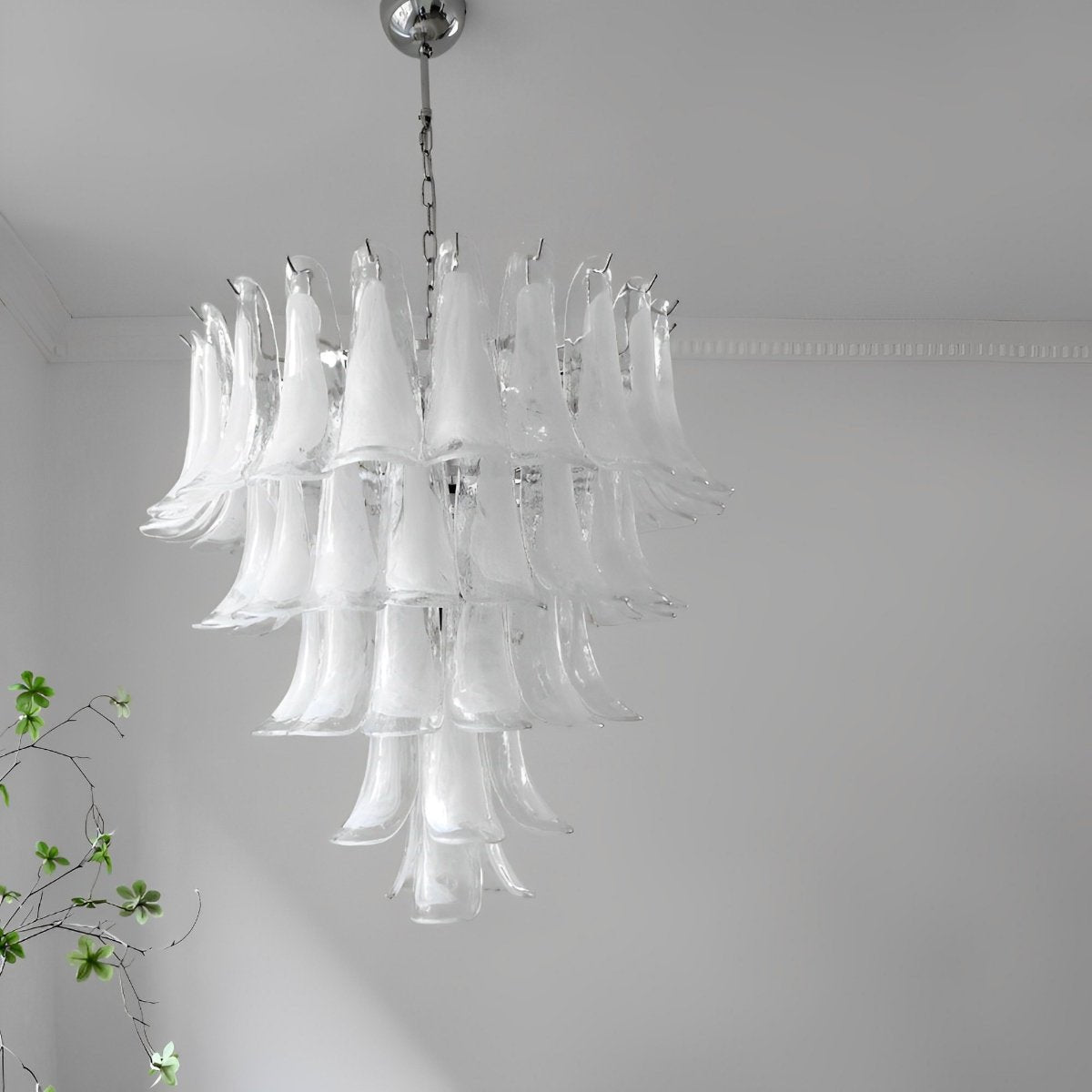 White Luxury Feather Glass Chandelier Light