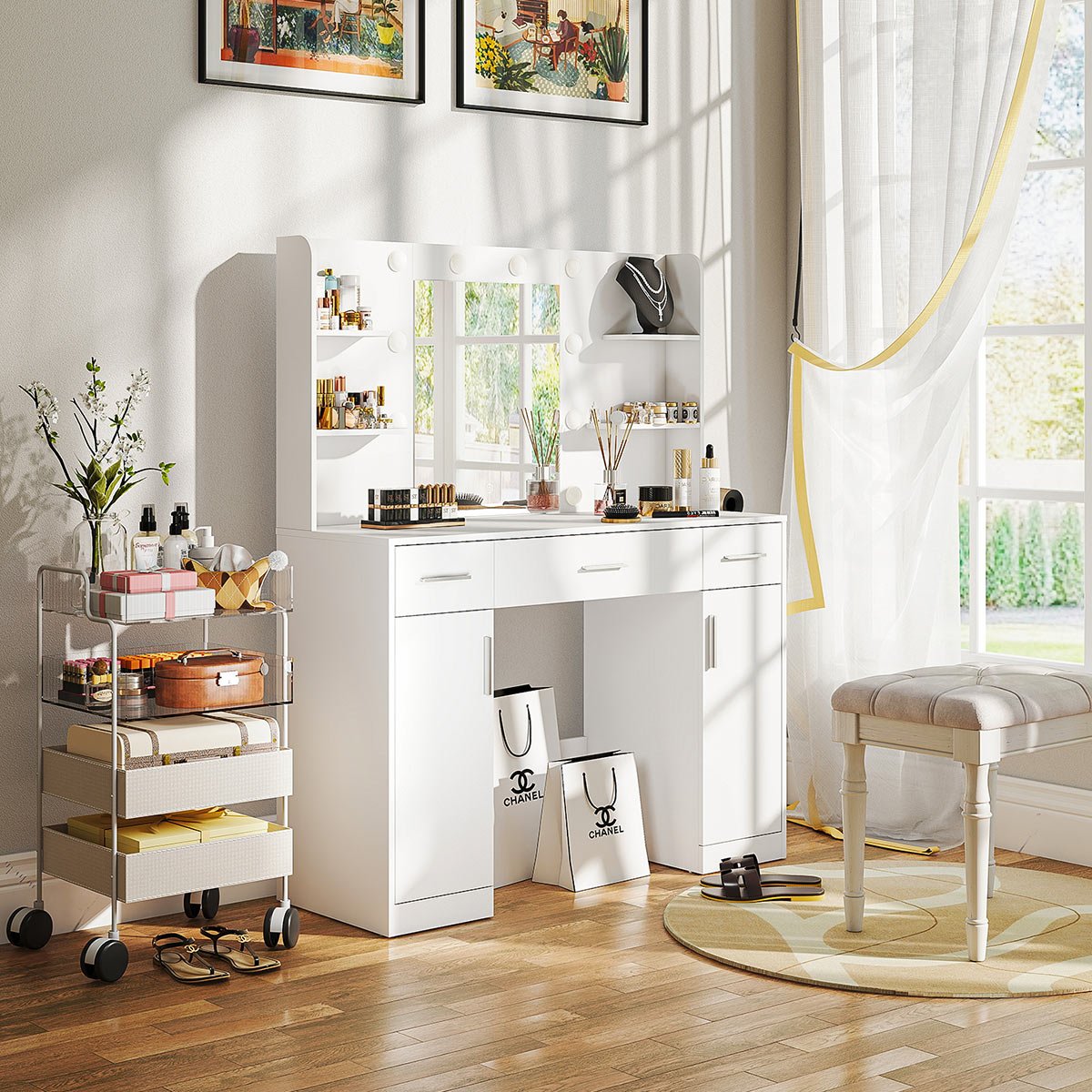 White Makeup Vanities Dressing table With LED Mirror & 3 Drawers - Flare Shack