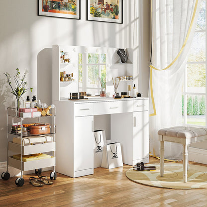 White Makeup Vanities Dressing table With LED Mirror & 3 Drawers - Flare Shack