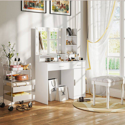 White Makeup Vanities Dressing table With LED Mirror & 3 Drawers - Flare Shack
