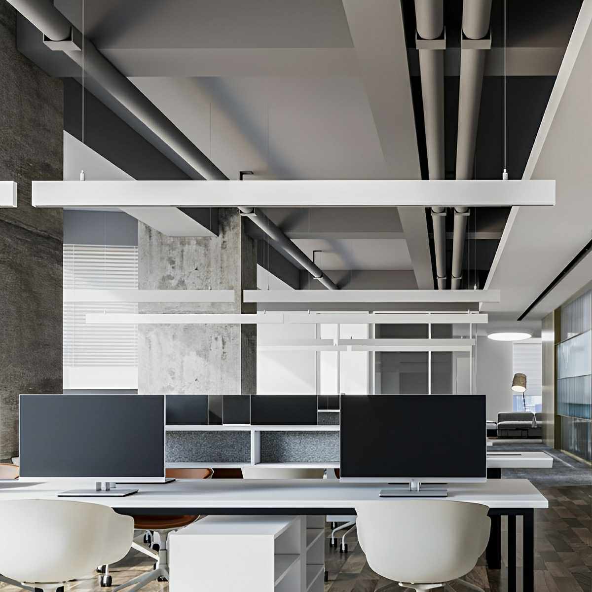 White Modern Minimalist Linear LED Long Strip Office Ceiling Pendant Lights - Flare Shack