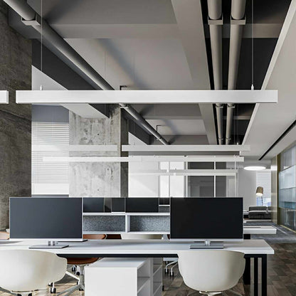 White Modern Minimalist Linear LED Long Strip Office Ceiling Pendant Lights - Flare Shack
