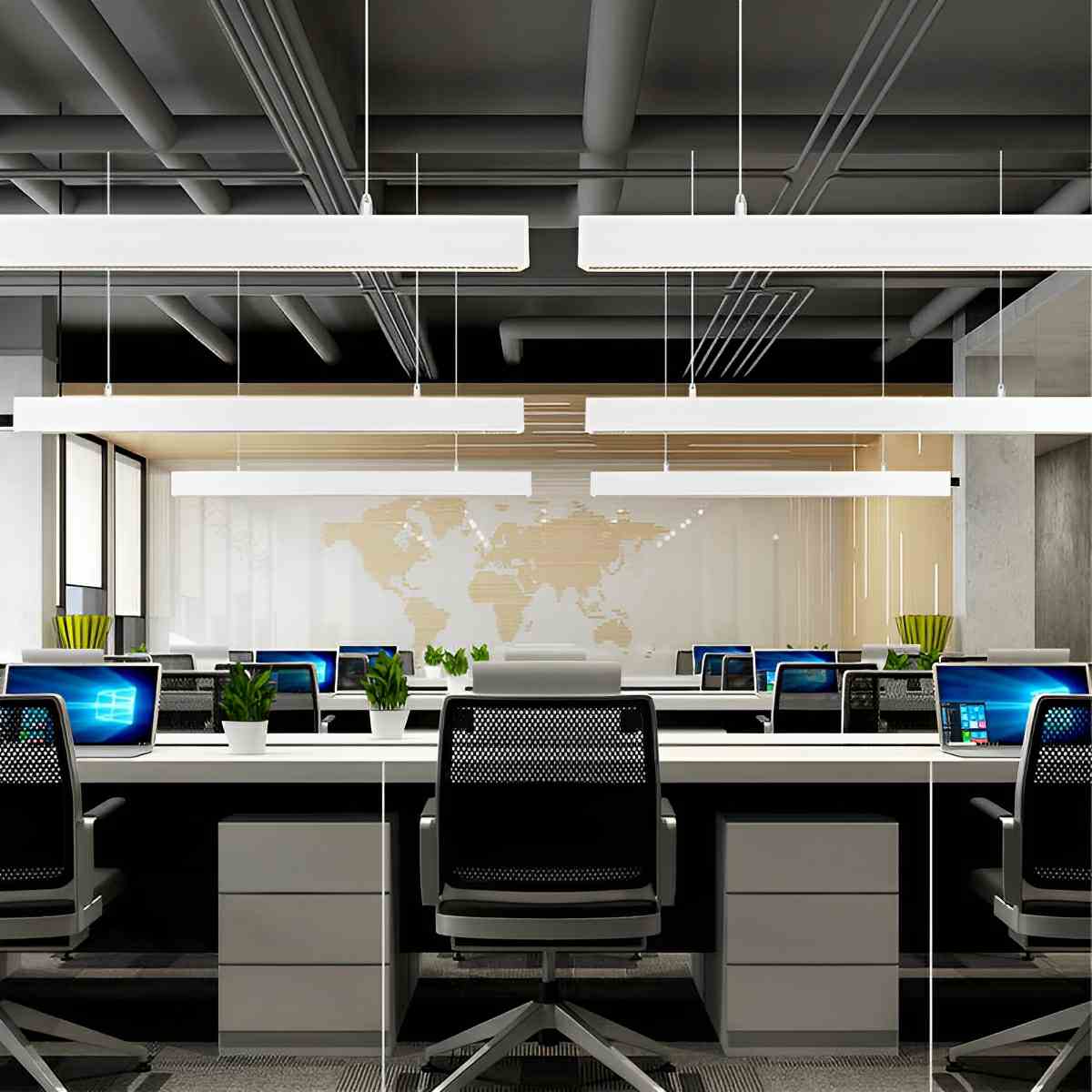 White Modern Minimalist Linear LED Long Strip Office Ceiling Pendant Lights - Flare Shack