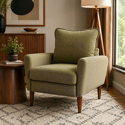 Wide Reading Chair – Cushioned Seat, Wood Legs, Modern - Flare Shack