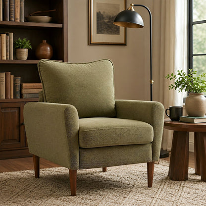 Wide Reading Chair – Cushioned Seat, Wood Legs, Modern
