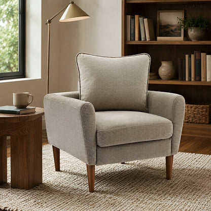 Wide Reading Chair – Cushioned Seat, Wood Legs, Modern