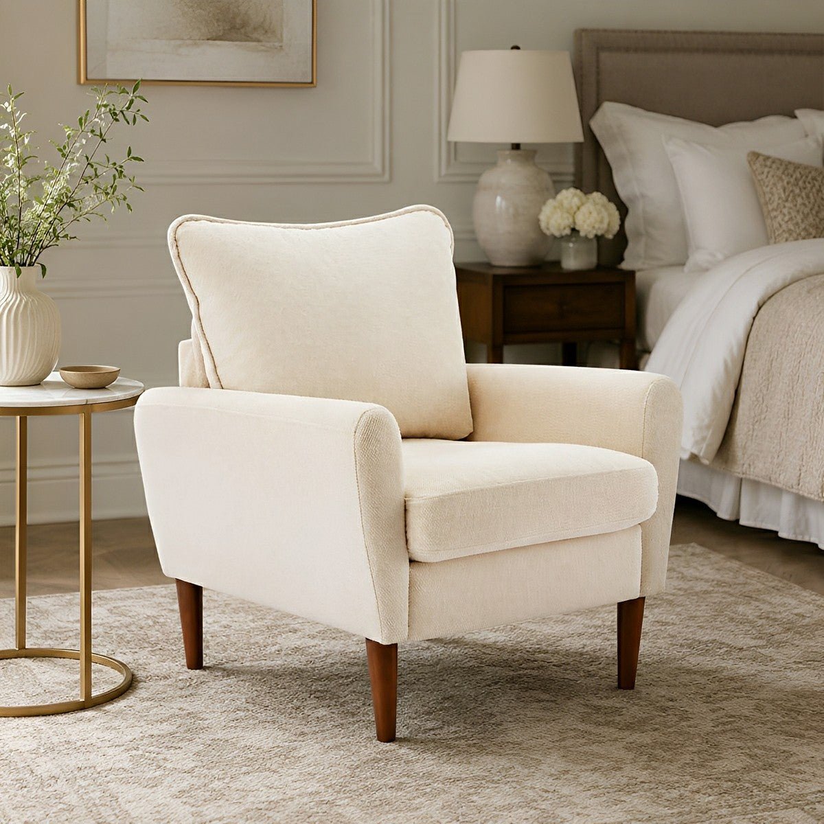 Wide Reading Chair – Cushioned Seat, Wood Legs, Modern - Flare Shack