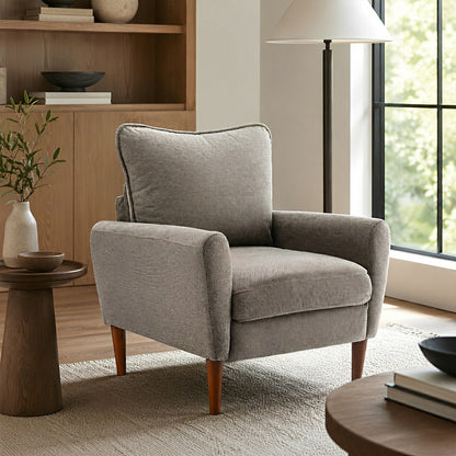 Wide Reading Chair – Cushioned Seat, Wood Legs, Modern - Flare Shack