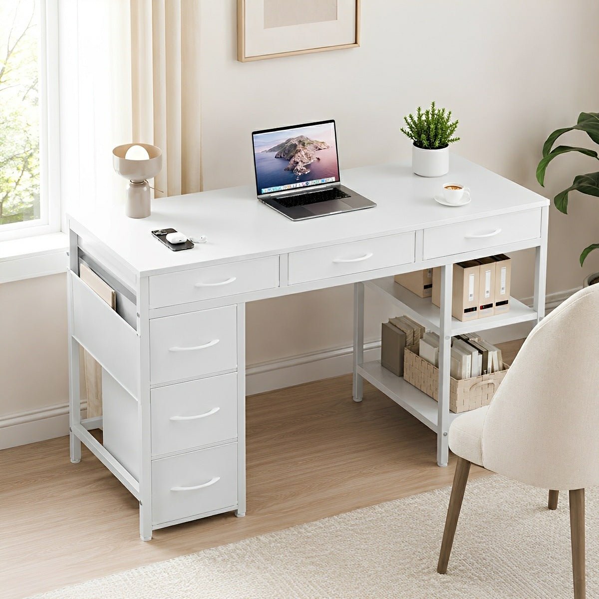 Wood Desk Office With Drawers
