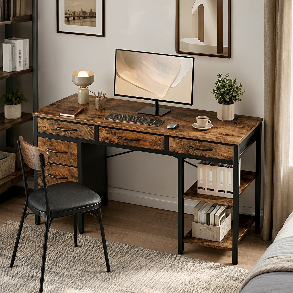 Wood Desk Office With Drawers