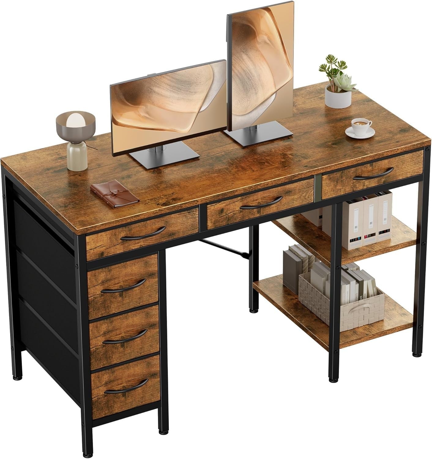 Wood Desk Office With Drawers