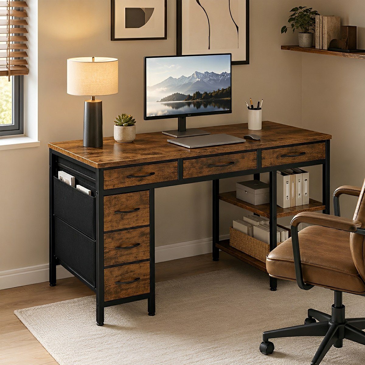 Wood Desk Office With Drawers - Flare Shack