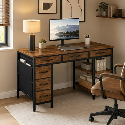 Wood Desk Office With Drawers - Flare Shack