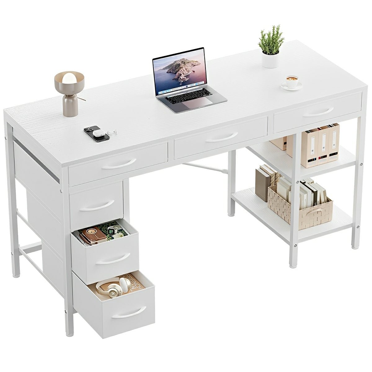 Wood Desk Office With Drawers