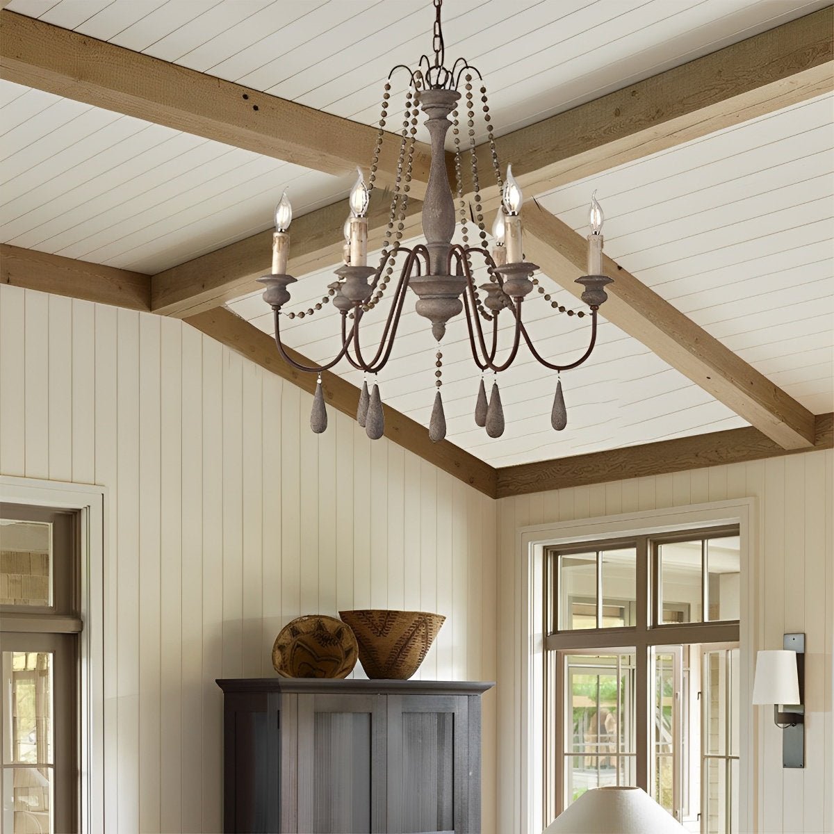 Wood Vintage Rustic Candle Chandelier Light - Flare Shack