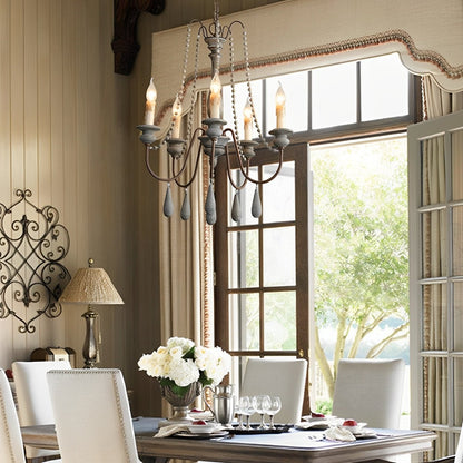 Wood Vintage Rustic Candle Chandelier Light