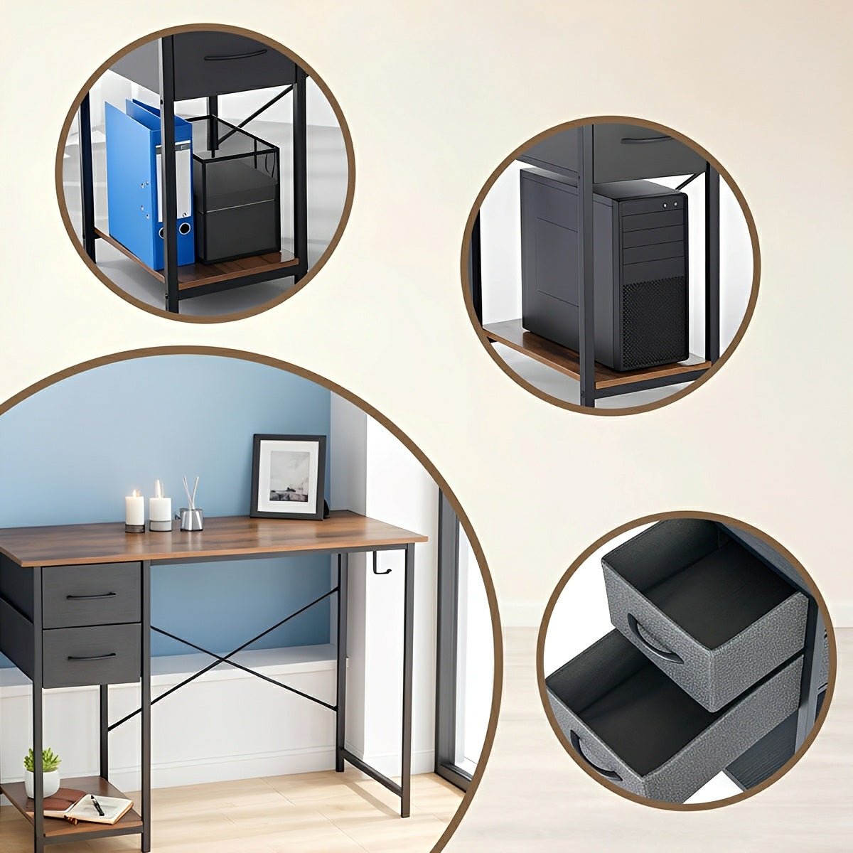 Wooden Writing Desk with Drawer & Hook for Home Office