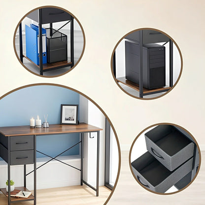 Wooden Writing Desk with Drawer & Hook for Home Office