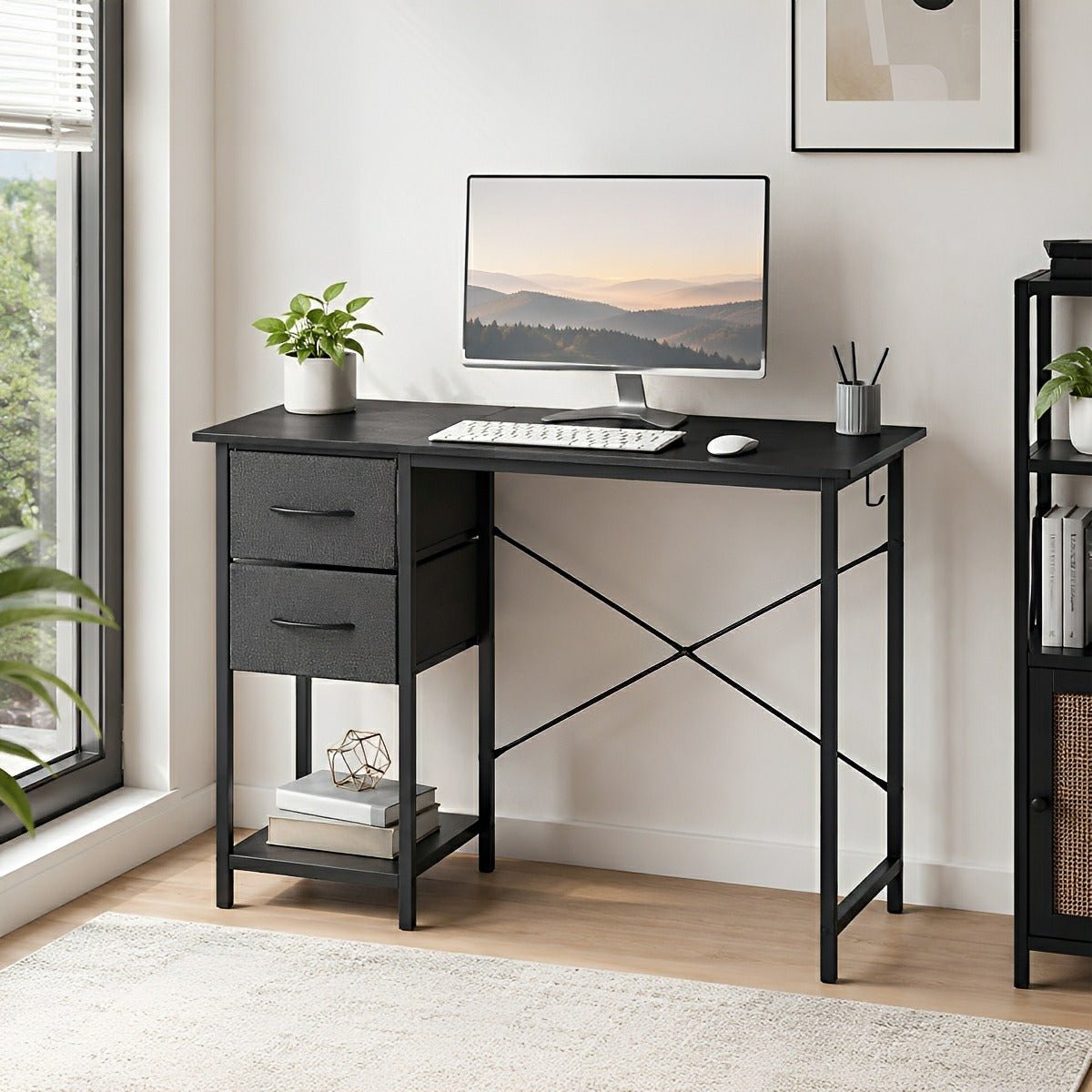 Wooden Writing Desk with Drawer & Hook for Home Office