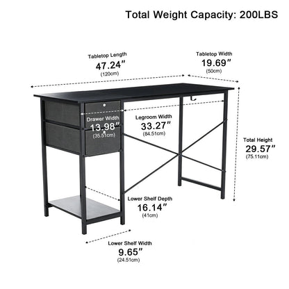Wooden Writing Desk with Drawer & Hook for Home Office