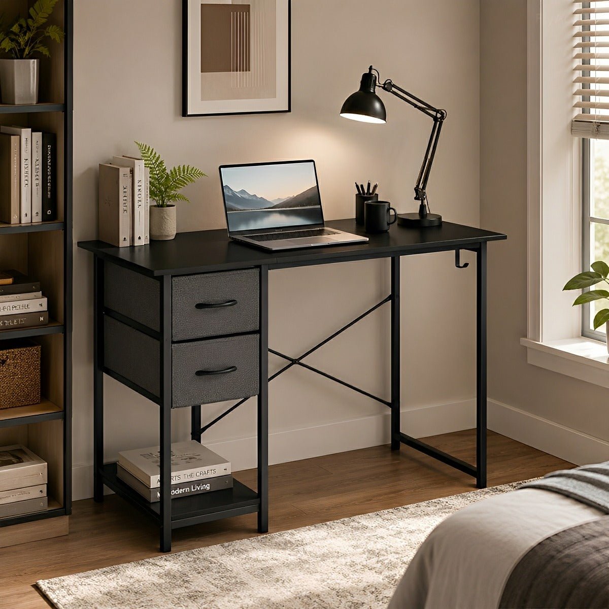 Wooden Writing Desk with Drawer & Hook for Home Office - Flare Shack