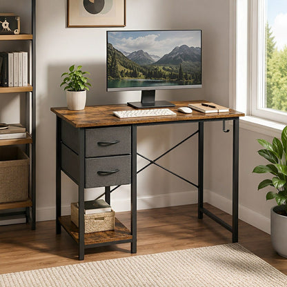 Wooden Writing Desk with Drawer & Hook for Home Office - Flare Shack