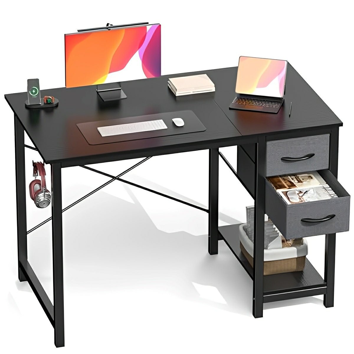 Wooden Writing Desk with Drawer & Hook for Home Office